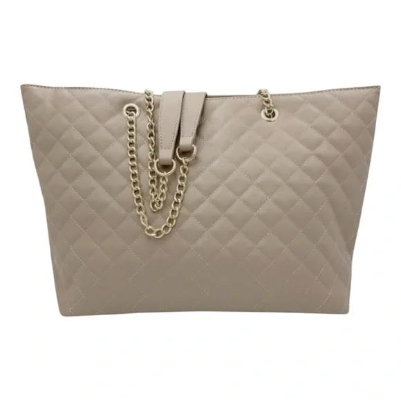 Badgley Mischka Large Quilted Tote with Chain Detail-Taupe NWT - Picture 3 of 5